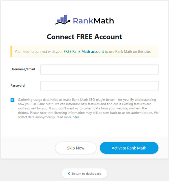 Rank Math Connect Account